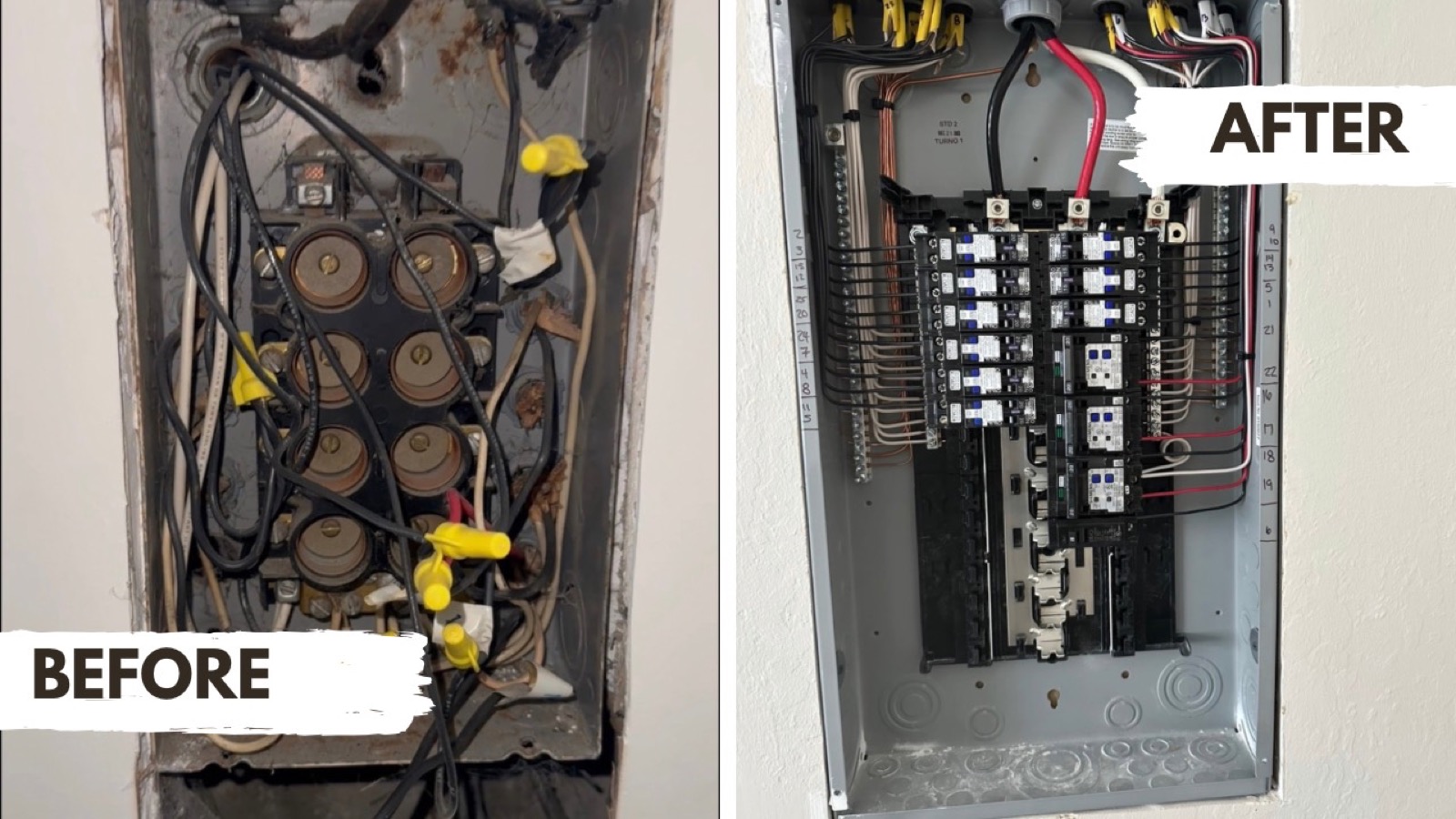 Before and after a residential electrical panel upgrade